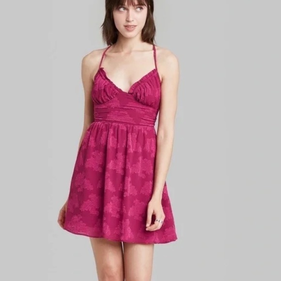 wild fable Dresses & Skirts - WILD Fable Sleeveless Open Back Ruched Skater Dress Rose with pockets nwt